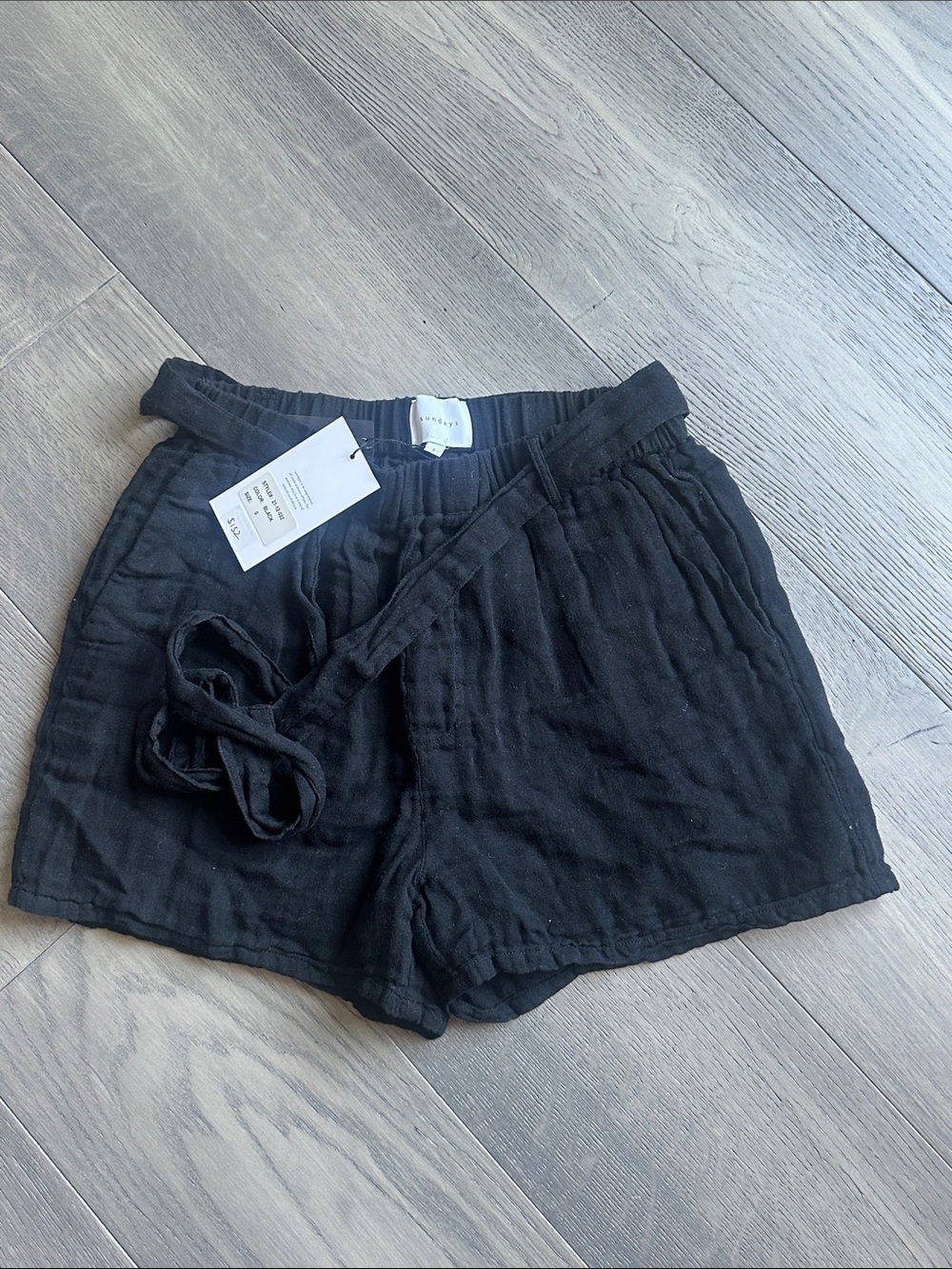 sundays Black High-Waist Tie Shorts